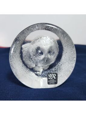 Mats Jonasson Lead Crystal Owl Paperweight Signature Collection Made in Sweden